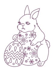 イースターエッグを抱えるかわいいウサギの線画イラスト