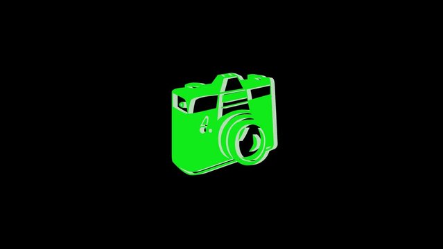 3d camera logo icon loopable rotated green color animation black background