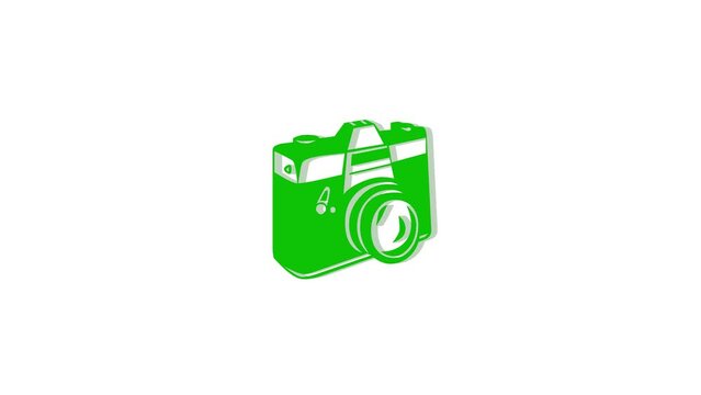 3d camera logo icon loopable rotated green color animation white background