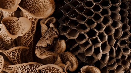 Textural Symphony of Mushrooms and Honeycomb: A Macro Study of Patterns in Nature