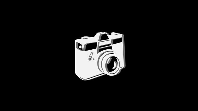 3d camera logo icon loopable rotated white color animation black background