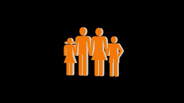 3d family logo icon loopable rotated brown color animation black background