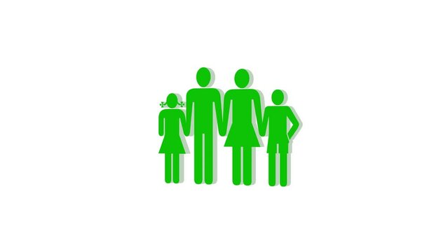 3d family logo icon loopable rotated green color animation white background