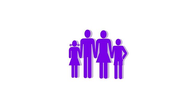 3d family logo icon loopable rotated purple color animation white background