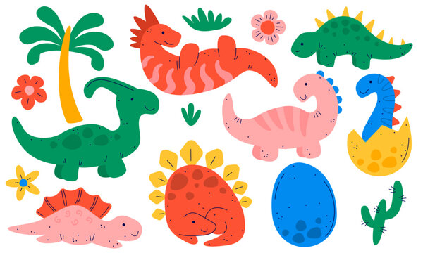 Set, collection of Dino vector illustration. Cute Dinosaur, Dragon