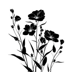 Spring flowers black silhouette on white background high quality ai generated image