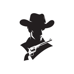 Frontier Legends: Cowboy Vector Silhouette Capturing the Grit, Freedom, and Spirit of Cowboy Culture, Minimalist cowboy black illustration