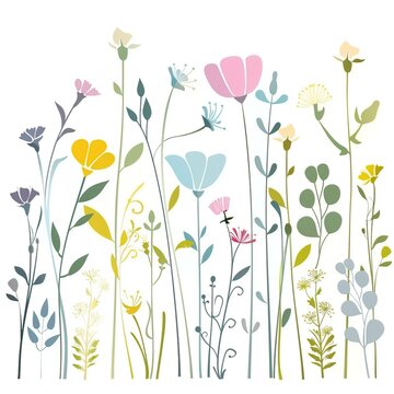 Spring flowers silhouette on white background, spring flowers flat style high quality ai generated image