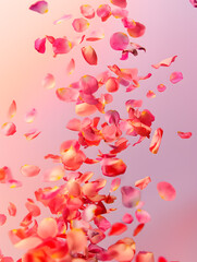 Enchanting Shower of Pink Rose Petals and Flowers in Soft Light