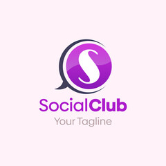 Social Club Logo Design Template: Merging Letter S with Buble Chat Symbol. This modern alphabet-inspired logotype is perfect for Technology, Business, Organizations, Personal Branding, and more.