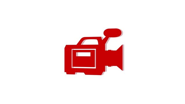3d video camera logo icon loopable rotated red color animation white background
