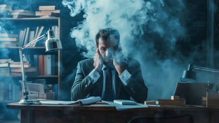 Surreal depressed office man suffered from mental illness,overthinking,stressed,anxiety,mental illness concept.