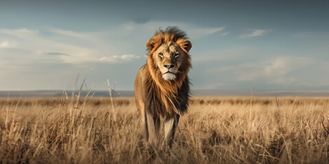 Portrait of a male lion in his natural habitat