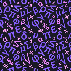 Seamless pattern with math symbols for school or college. Nice neon colors. Fully editable.