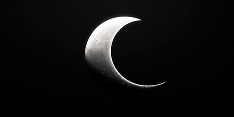 Black and white image of crescent moon. Moon is main focus of image and it is only thing that is visible. Image has moody and mysterious feel to it - obrazy, fototapety, plakaty