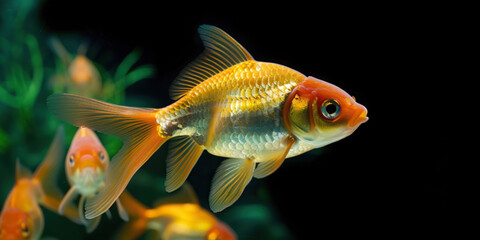Single gold fish in an underwater world