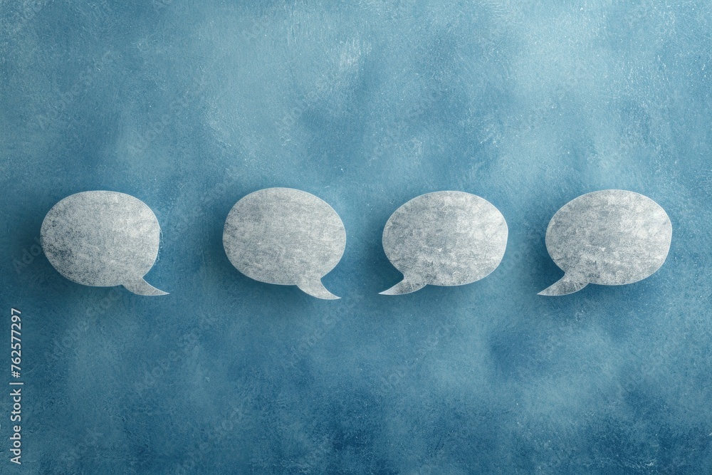 Aufkleber four speech bubbles are drawn on blue background. bubbles are all different sizes and are placed in 