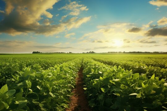 Soy beans farm. Green field. Generate Ai