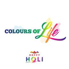 Happy Holi Colorful water colours Calligraphy, water Colorful explosion for Holi festival poster banner creative. Meaning good wishes for traditional hindu celebration the festival of colours in india