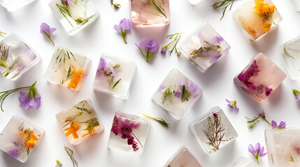 ice cube flowers , white background , spring mood