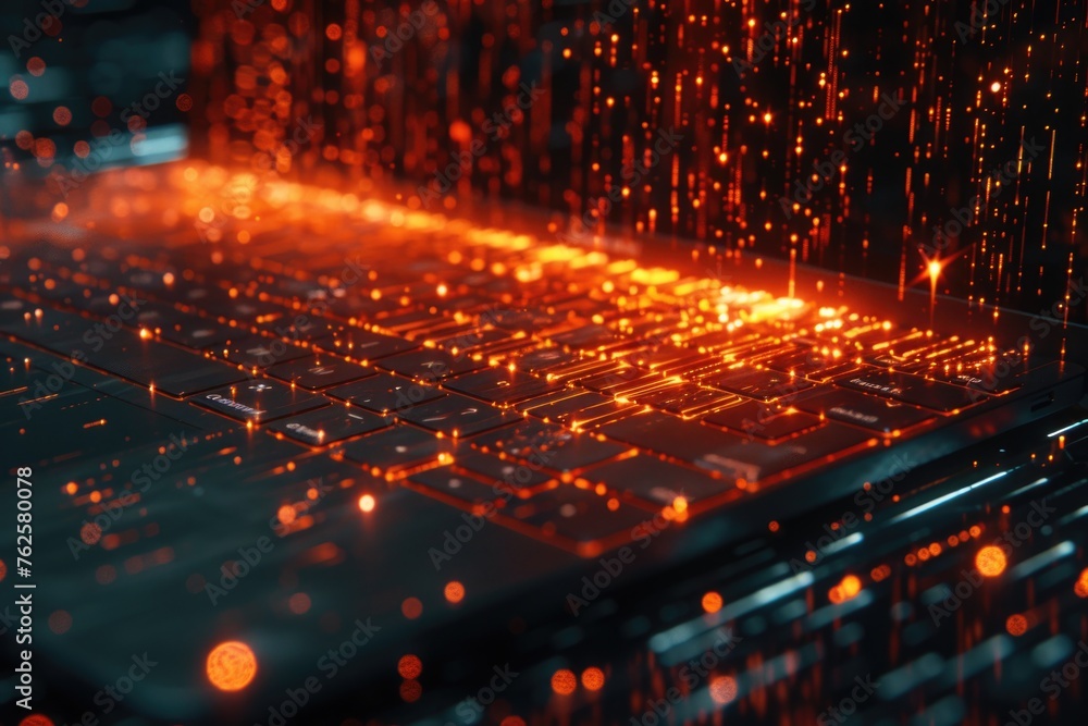 Aufkleber computer keyboard with glowing keys. concept of technology and innovation, as well as futuristic or 