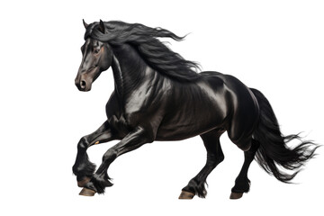 Trotting Graceful Black Horse in Elegant Stride Isolated on Transparent Background PNG format