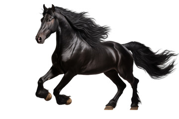 Obraz na płótnie Canvas Black Horse Trotting in Elegant Stride Isolated on Transparent Background PNG format