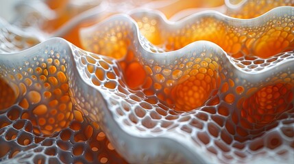 Orange and White Macro Texture with Fluid Waves and Air Bubbles