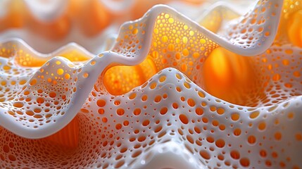 Abstract 3D Wave Structure with Orange Glow and Perforated Details