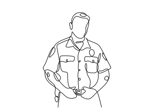 recommend clip art: One continuous drawing line Uniformed police officer. Male policeman.