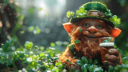 Saint Patrick's Day backdrop featuring vibrant shamrocks and leprechaun gold.