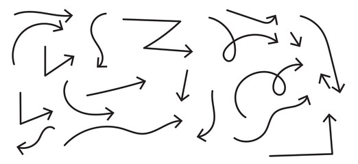 Set of dotted arrows in doodle style. Hand-drawn vector illustration EPS10. Great for banners, web, posters, cards, stickers and professional designs.