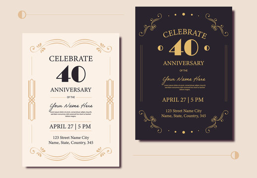 White And Black Anniversary Invitation