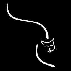 Illustration montrant la souplesse du chat avec le symbole d’une ligne courbe sur un fond noir. - 762582024