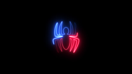 Abstract neon line Spider icon isolated on black background 4K illustration.	