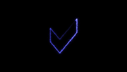 neon light check mark symbol illustration on black background.	
