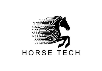 circle, equestrian, fast, horse, mammal, minimalist, modern, mustang, power, simple, speed, sport, stallion, technology, horse tech logo, horse technology, horse logo