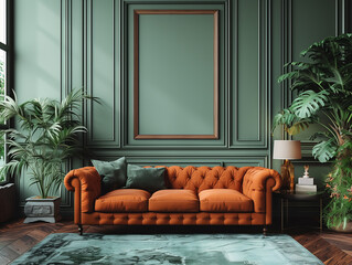 Green Art Deco style Interior poster mockup