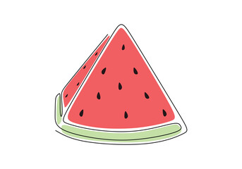 One continuous line drawing of sliced healthy organic red watermelon