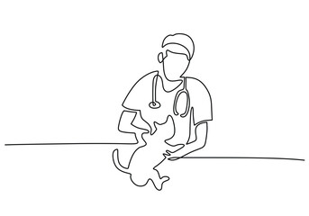one line drawing of veterinarian treating animal health problems