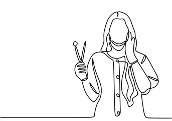 One continuous line Dentists with doctor tooth and toothbrush.