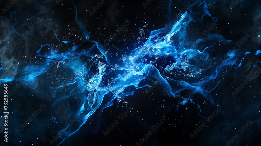 Poster abstract blue and white lightning on black background. fantasy fractal texture. 3d rendering