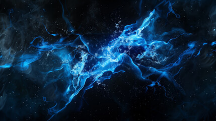 Abstract blue and white lightning on black background. Fantasy fractal texture. 3D rendering