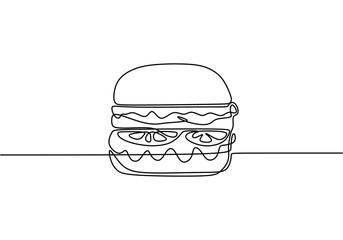 One line continuous cheeseburger. fast food restaurant burger one line
