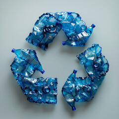 Recycling symbol made of recycled plastic bottles.