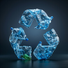 Recycling symbol made of recycled plastic bottles.
