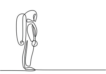 Single continuous line drawing of Astronaut discovering spacewalk