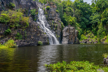 Fototapeta na wymiar Majestic Pongour Waterfall Amidst Verdant Foliage in Duc Trong, Lam Dong, Vietnam