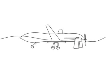 One single line drawing of flying drone airplane, unmanned plane