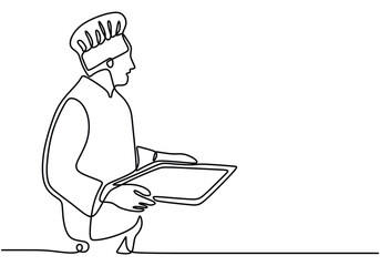 One Continuous single line drawing of chef bring tray